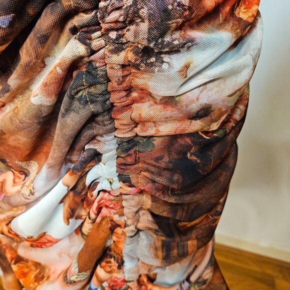 Woman's Shien whimsy boho-chic cherub art print side ruche razerback midi dress - Picture 6 of 11